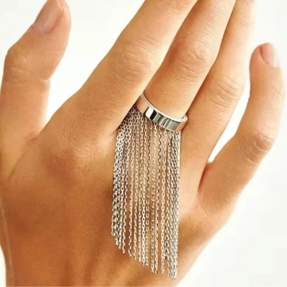 Anthropologie Metallic Chain Tassel Stainless Steel Waterproof Ring - Picture 5 of 15